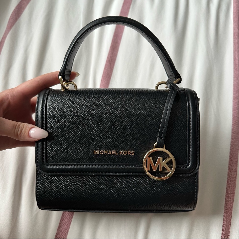 Michael Kors Black Leather Flap Top Handle Bag